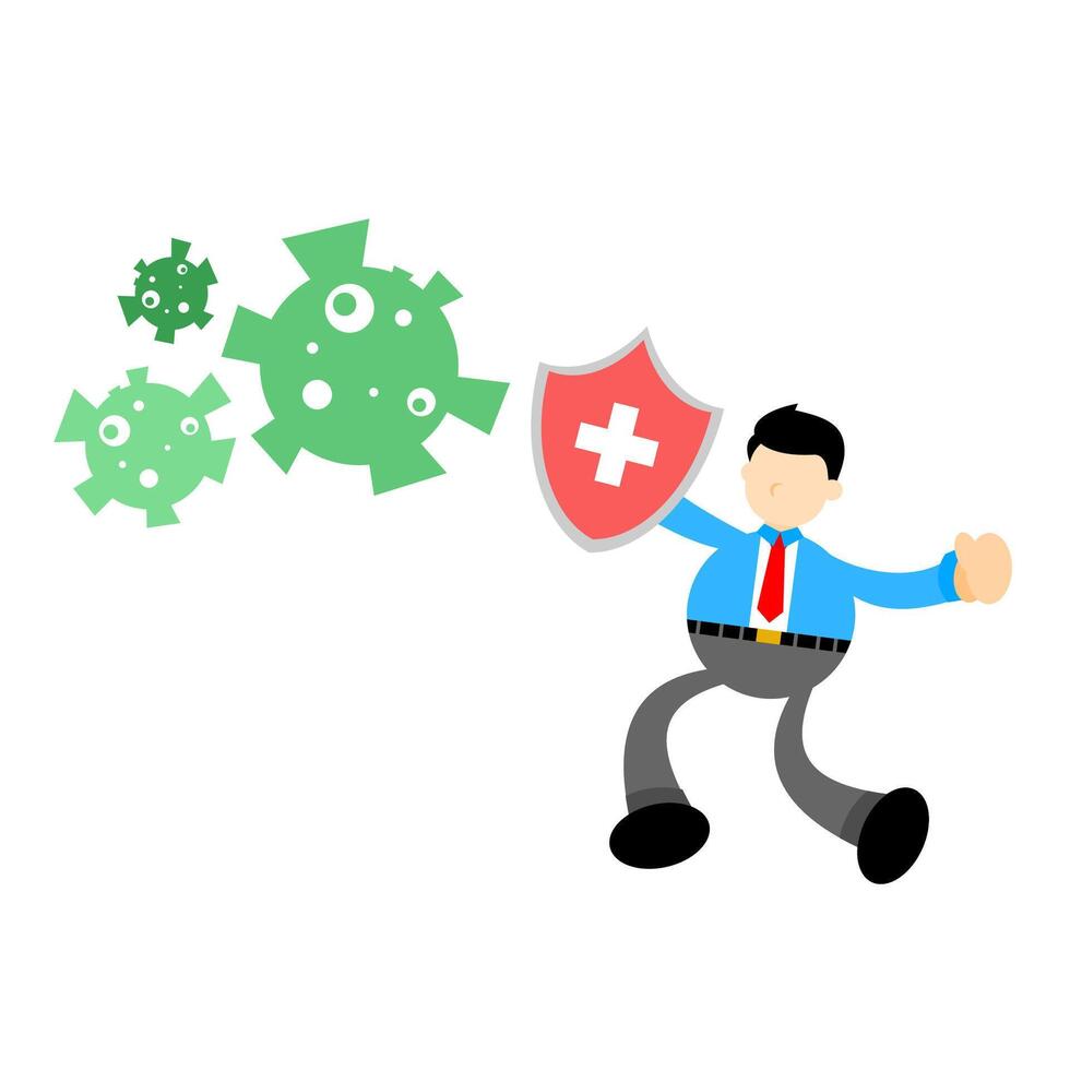 Businessman with shield and corona virus vector