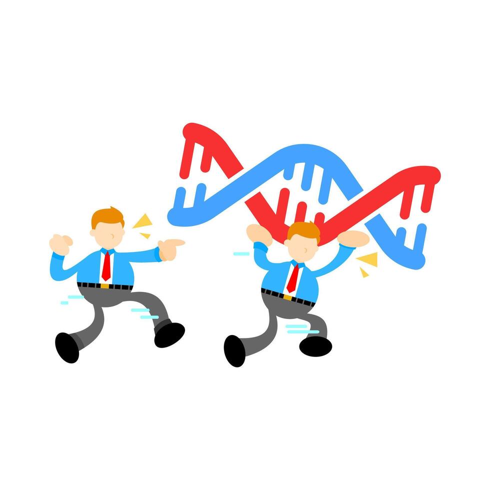 Two businessmen are running away from a dna structure vector