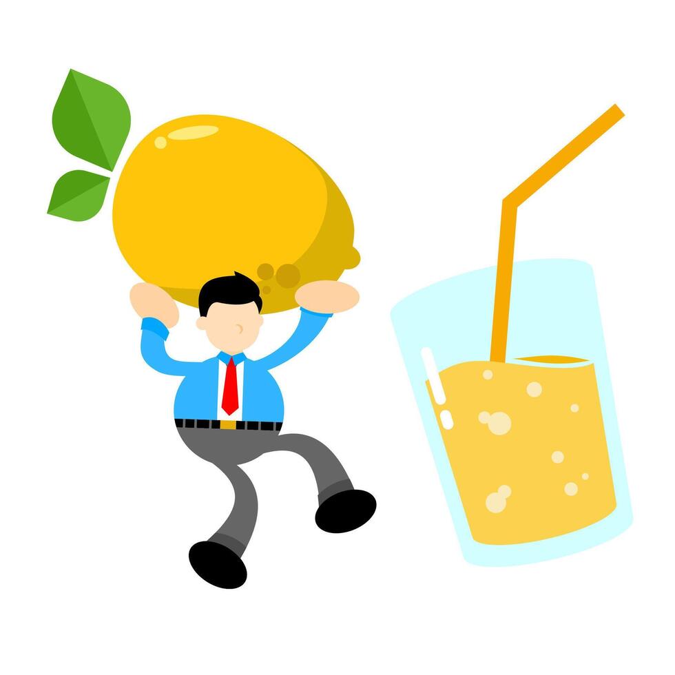 A cartoon man carrying a lemon and a glass of juice vector