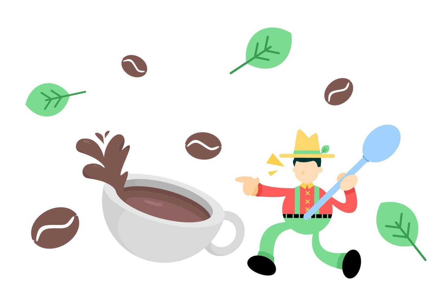A man is running away from a cup of coffee vector