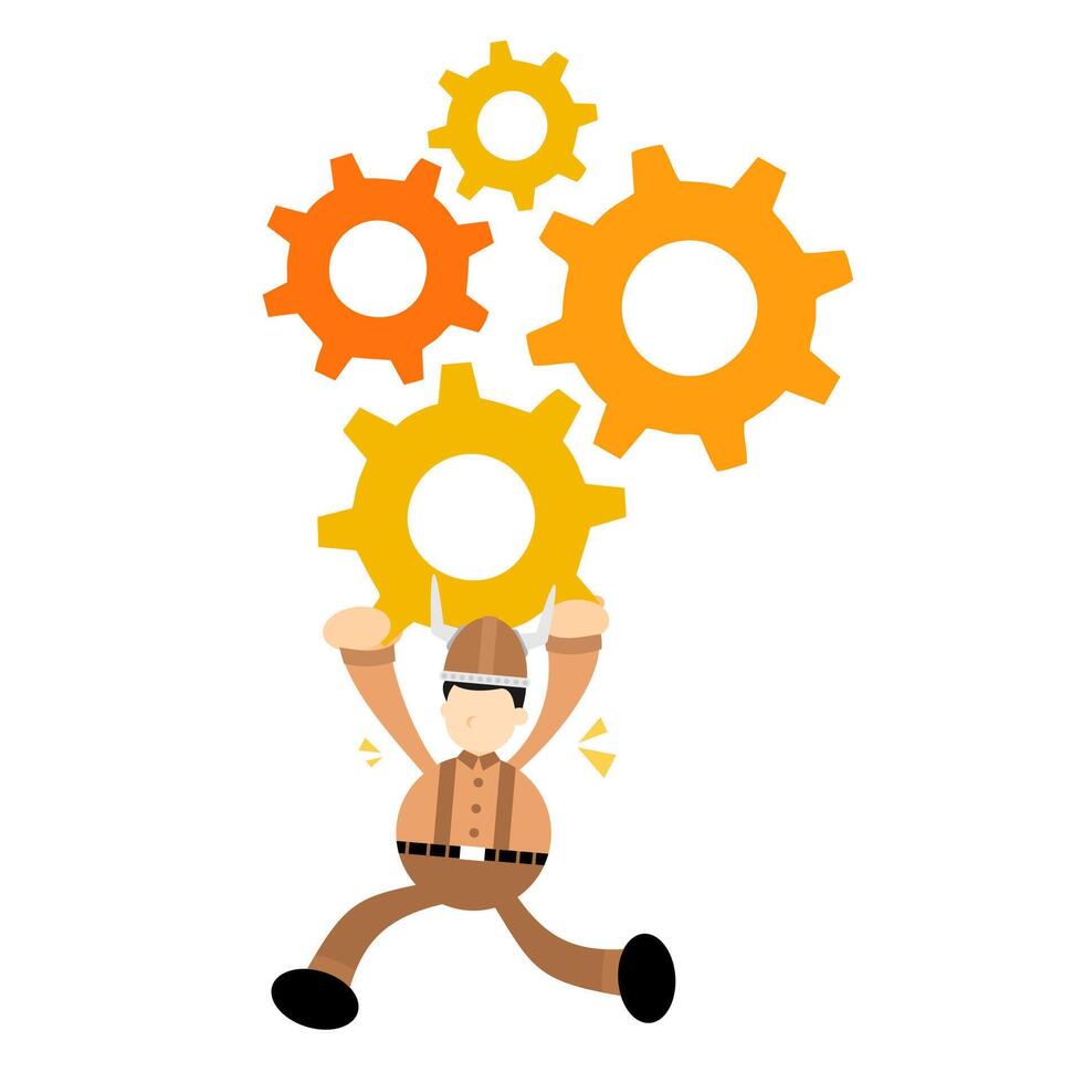 A cartoon man is running with gears on his head vector