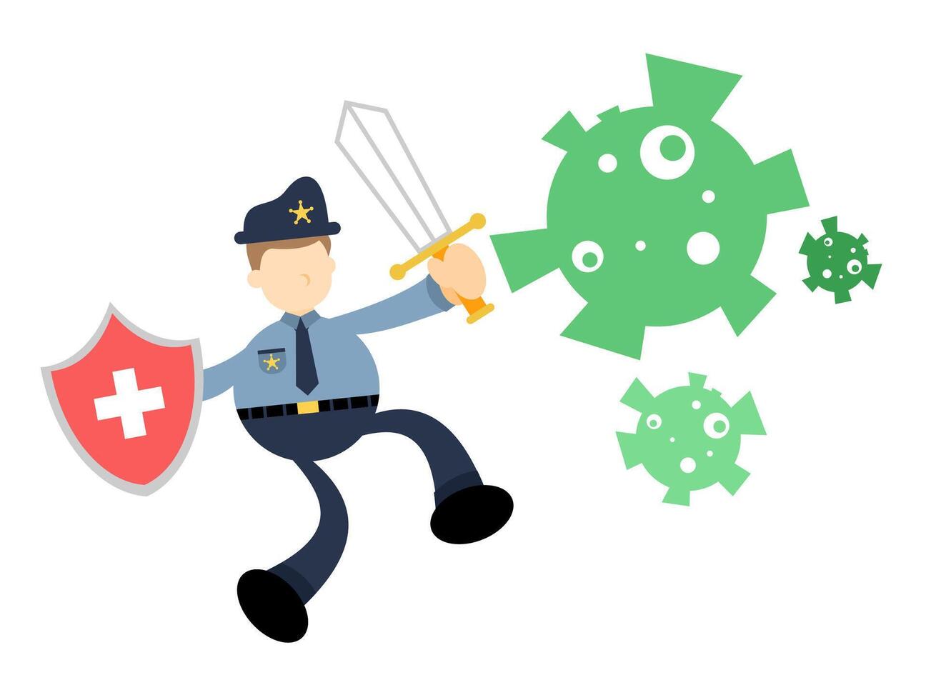 A cartoon policeman holding a sword and shield vector