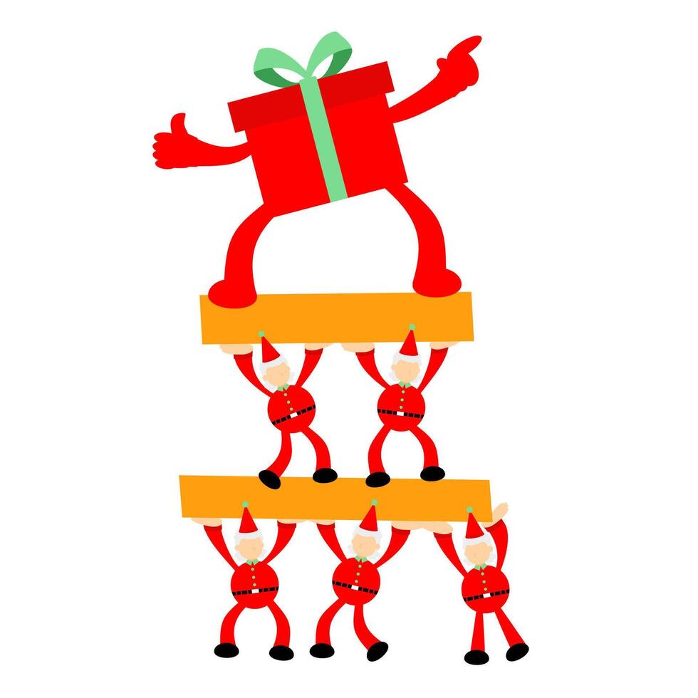 A group of people holding a gift on top of a stack of boxes vector