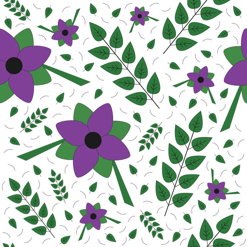 Leaves and Flora Flowers Seamless pattern design vector