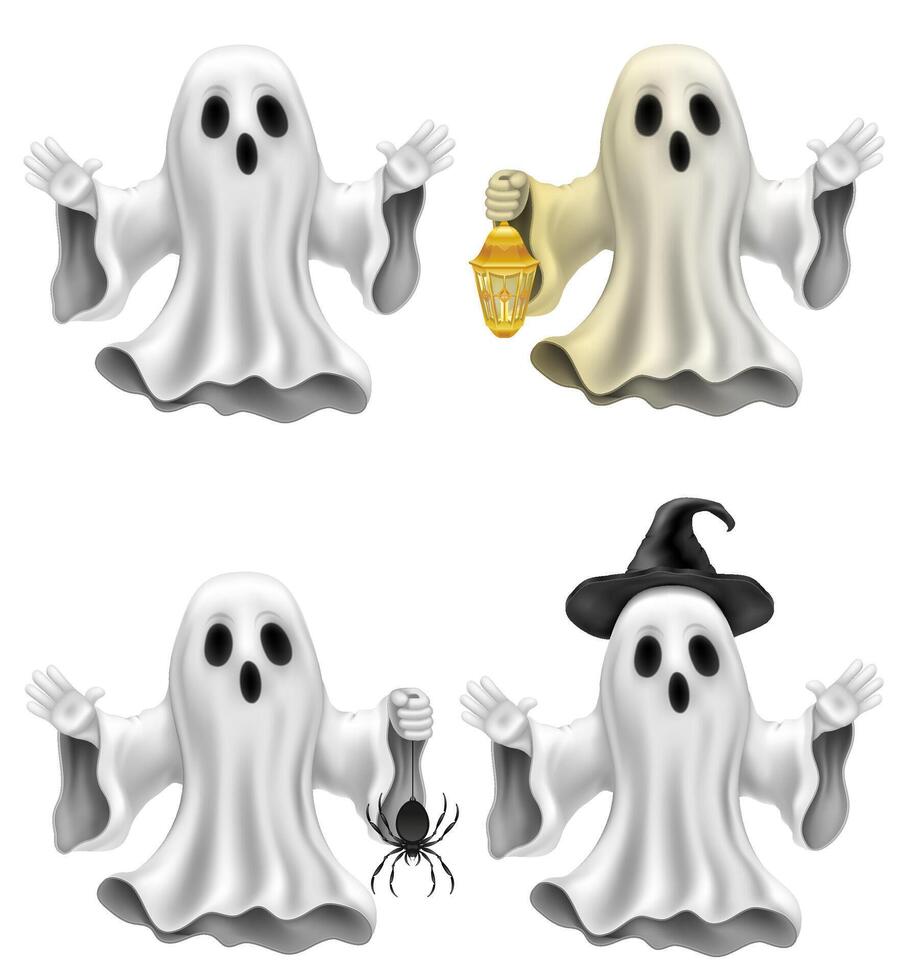 scary ghost at halloween party with scary face illustration isolated on white background vector