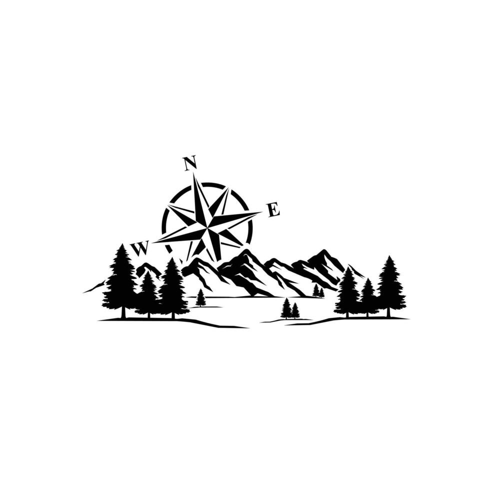 Mountain Adventure Compass Sticker Decoration RV Caravan Transport Vehicle Design Art Isolated Illustration vector