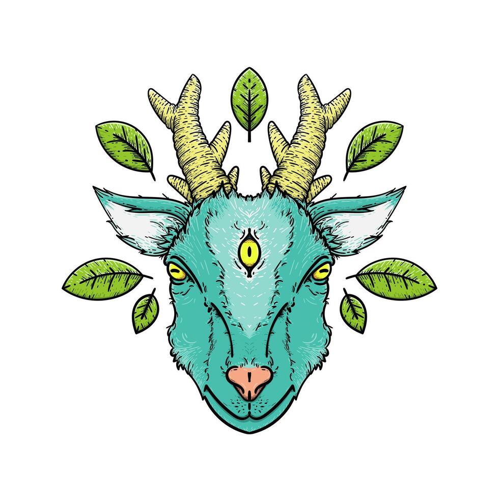 Goat head with leaves and horns vector