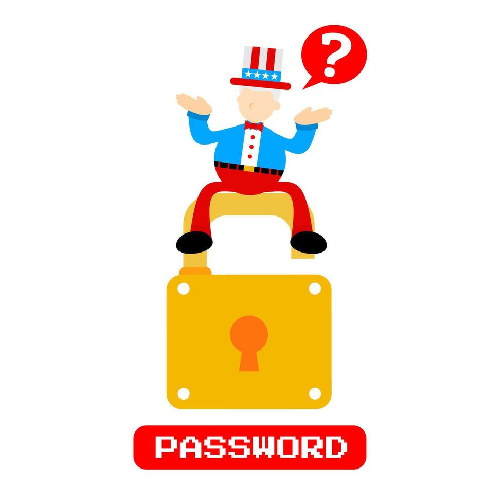 A cartoon man sitting on top of a padlock with the words password vector