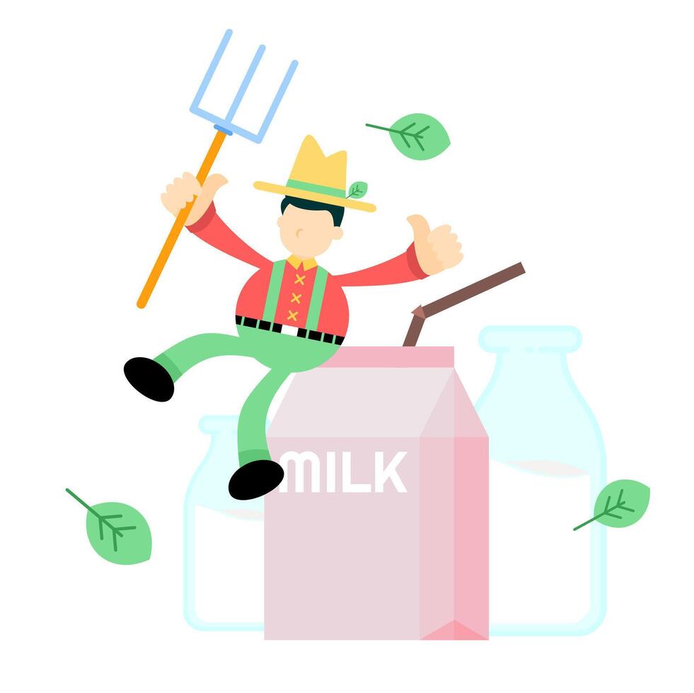 A cartoon farmer is sitting on a milk carton vector
