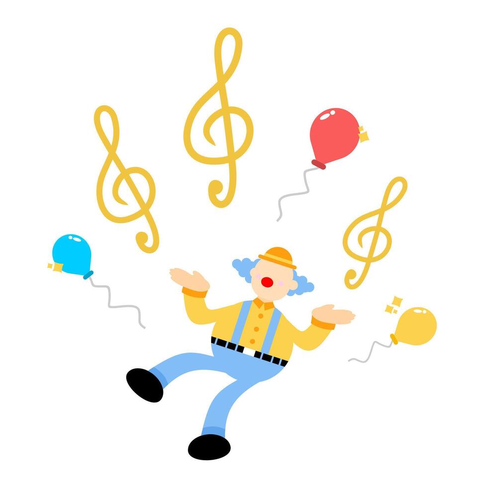 A clown is flying with balloons and musical notes vector