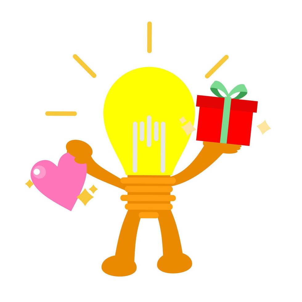 A cartoon character holding a light bulb and a heart vector