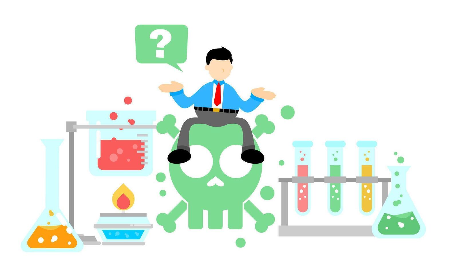 A cartoon man sitting on top of a green skull vector