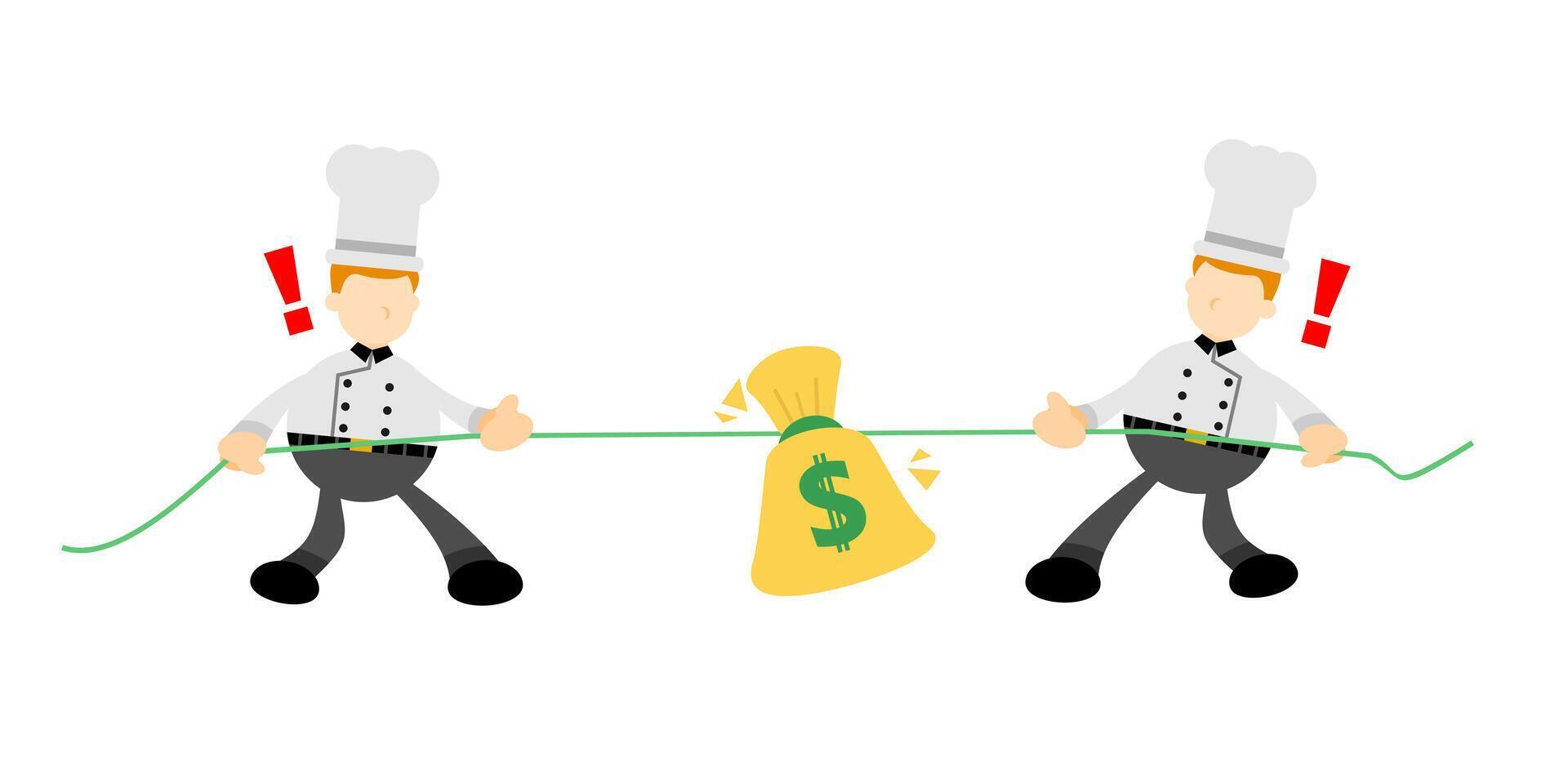 Two chefs pulling a bag of money vector