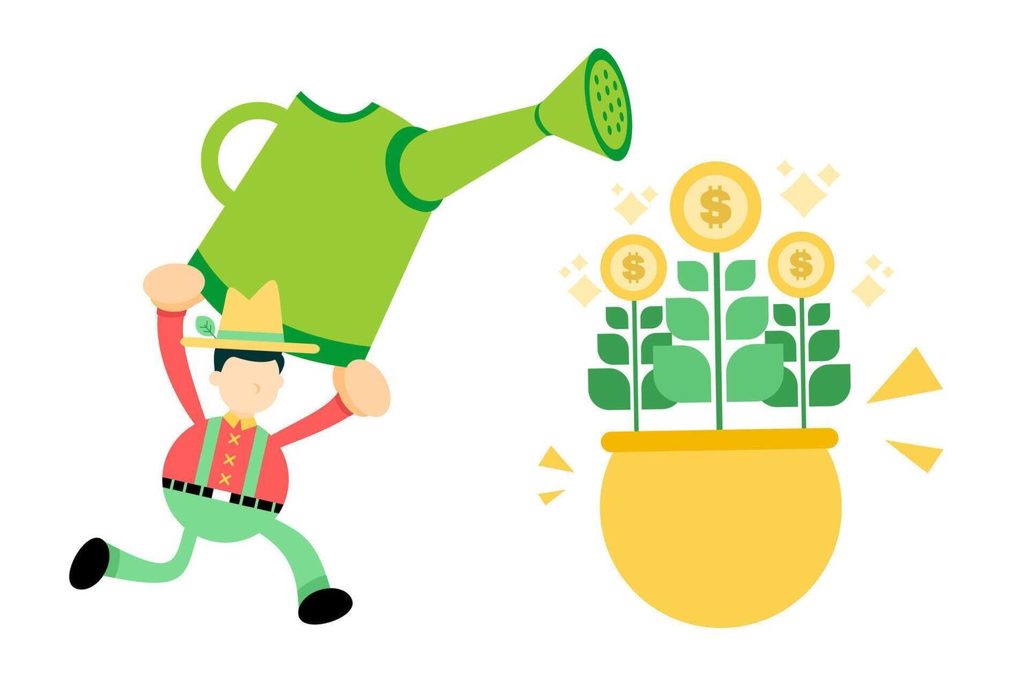 Man watering money plant with watering can vector