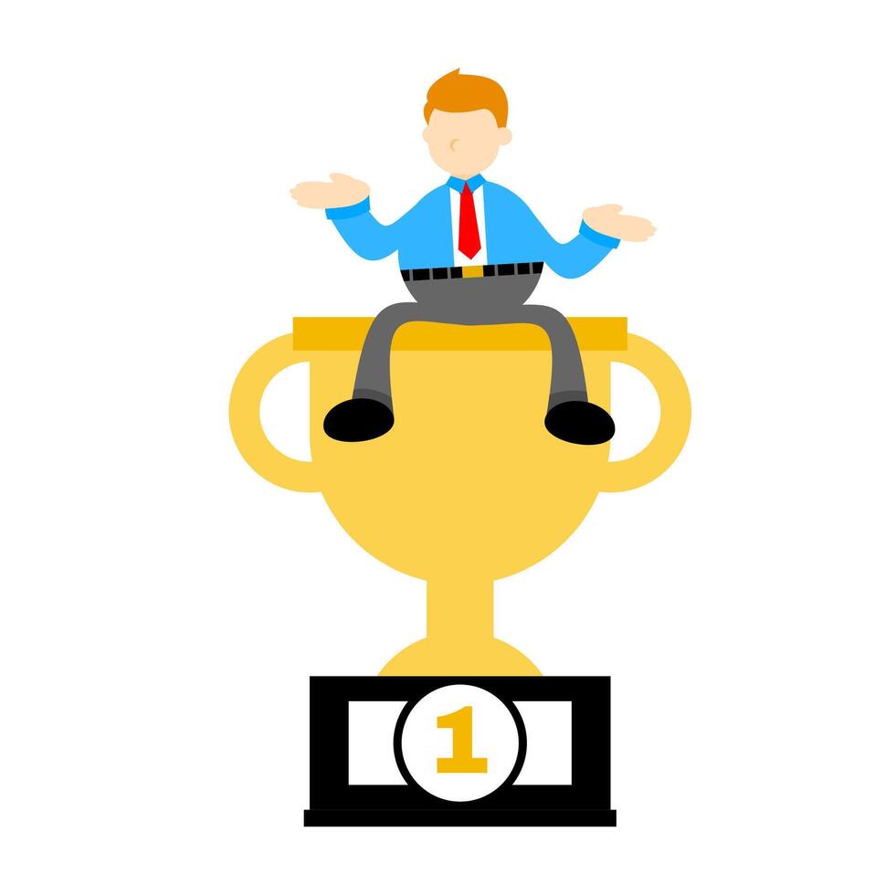Businessman sitting on top of a trophy vector