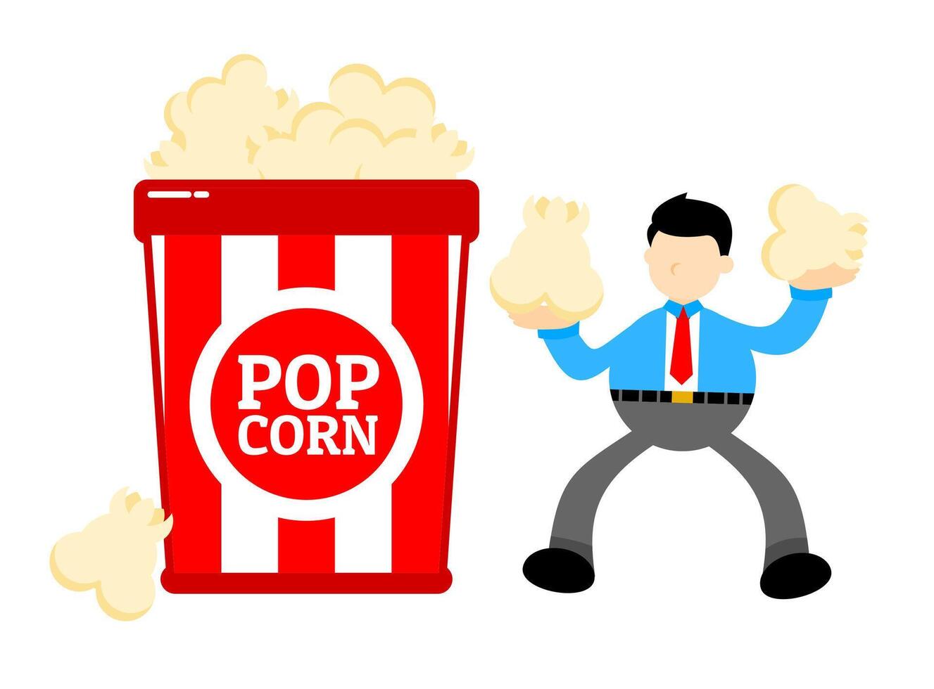 A man in a tie is holding popcorn in his hand vector