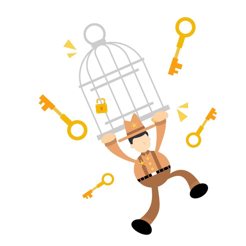 A cartoon man is holding a bird cage with keys vector