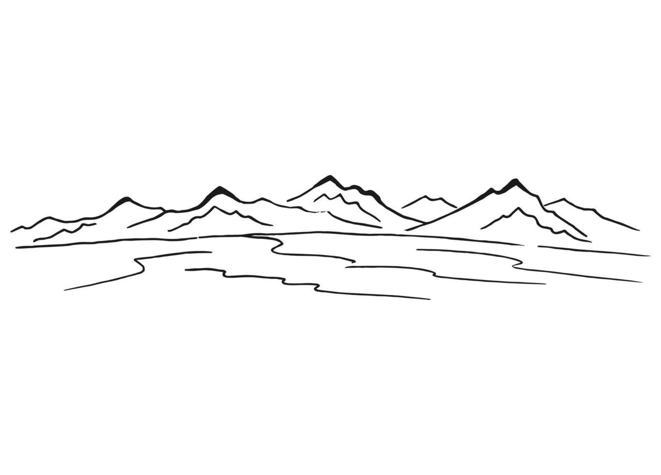 Landscape with mountains. Hand drawn illustration converted to . vector