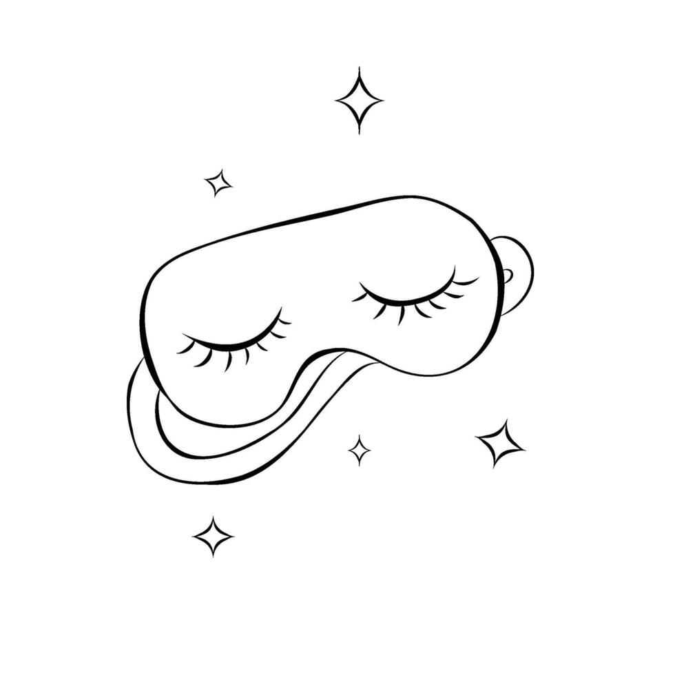 Sleep mask. Hand drawn sketch icon of eye mask for sleep. Isolated illustration in doodle line style. vector
