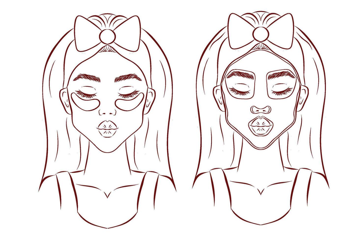 Set of outline portraits women. Simple, minimalist illustration of beautiful female faces. Line art. vector
