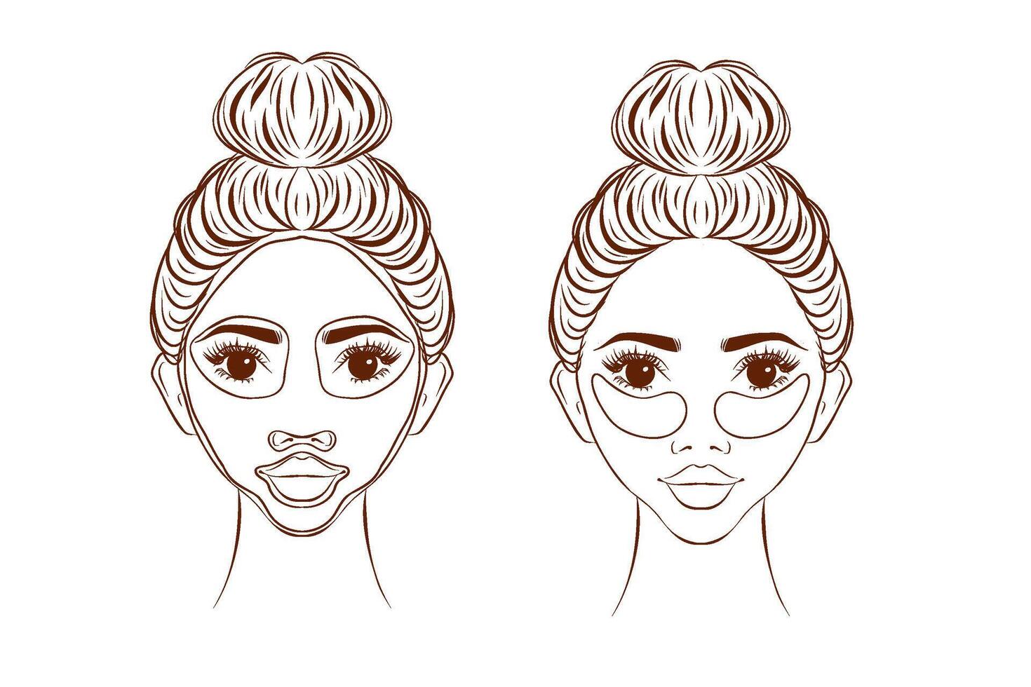 Skincare line icons set. Woman with problem skin applying pimple patch on her face. Acne treatment. illustration isolated on white background. vector