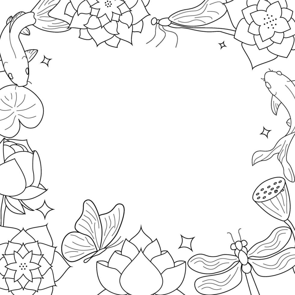 Lotus flower and leaf, hand drawn botanical illustration with line art on white backgrounds. Sketch Floral decorative frame. lotus flower drawings. vector