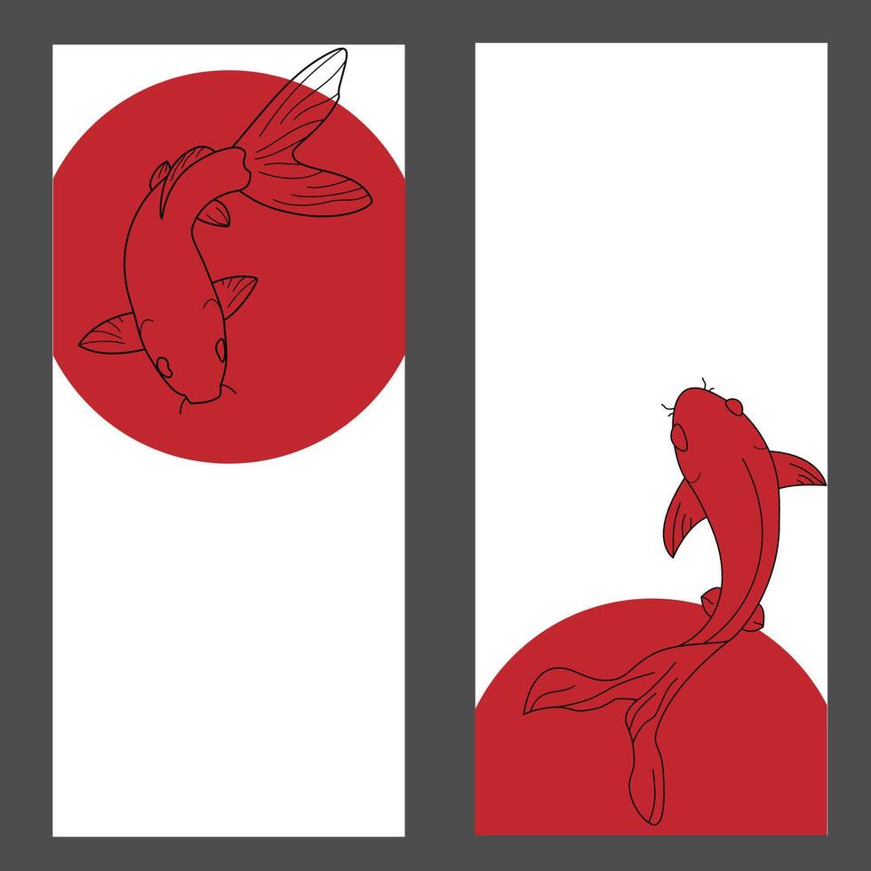 Chinese New Year greeting card design with Japanese koi fishes. illustration, simple sketch drawing style vector