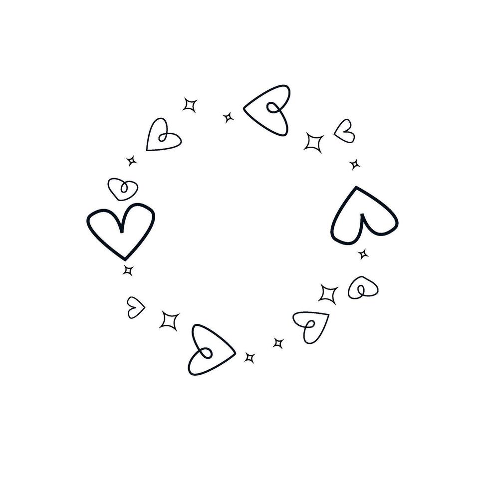 Scalloped frame with hearts outline. Clipart image isolated on white background vector