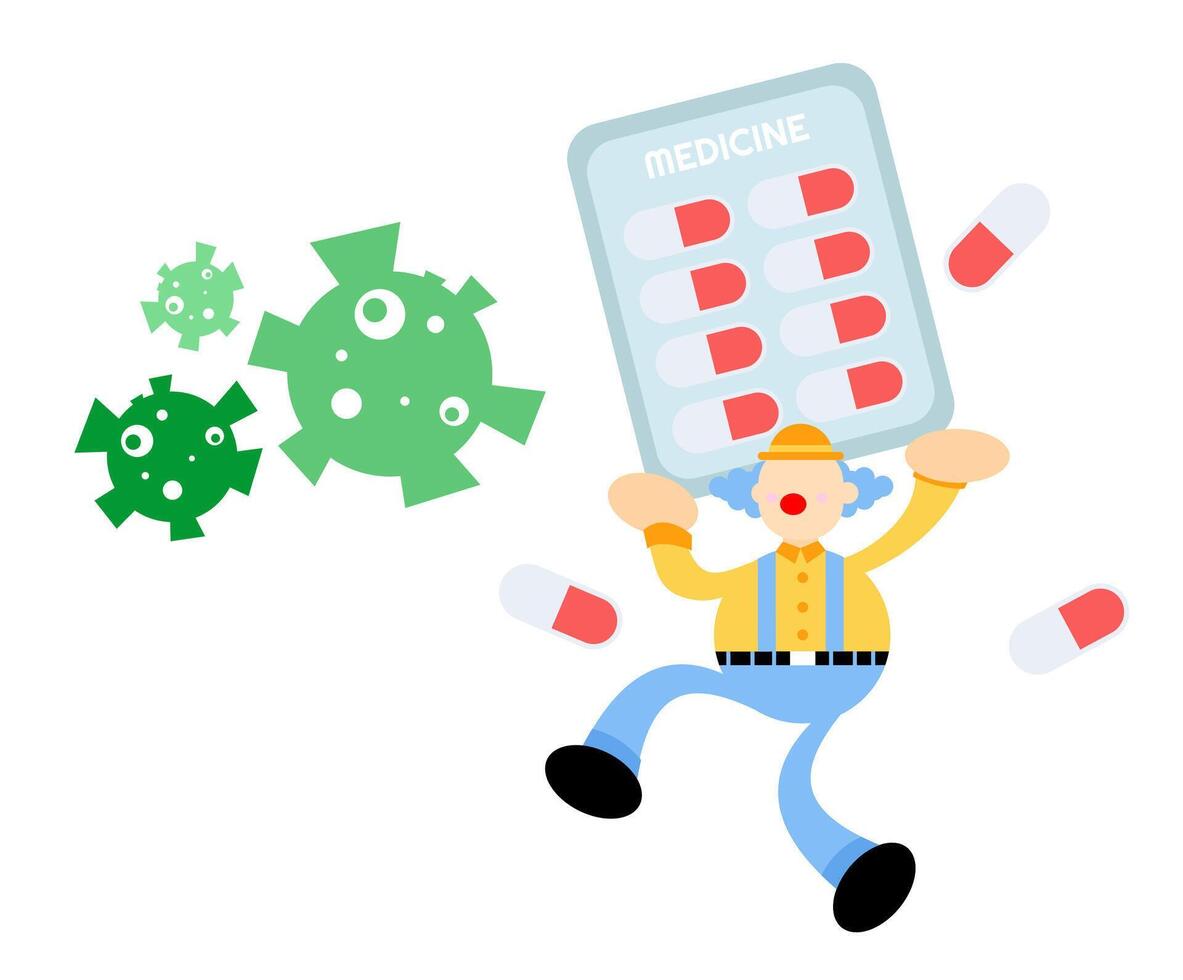 A cartoon man holding a pill bottle and a sign that says medicine vector