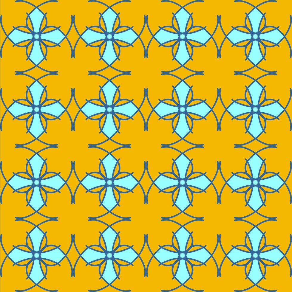 A yellow and blue pattern with a flower design vector