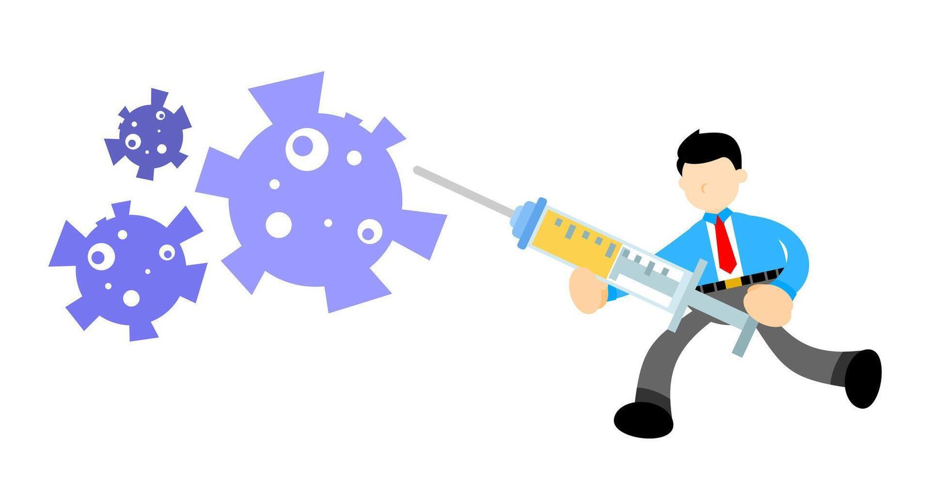 A cartoon man with a syringe and a gun vector