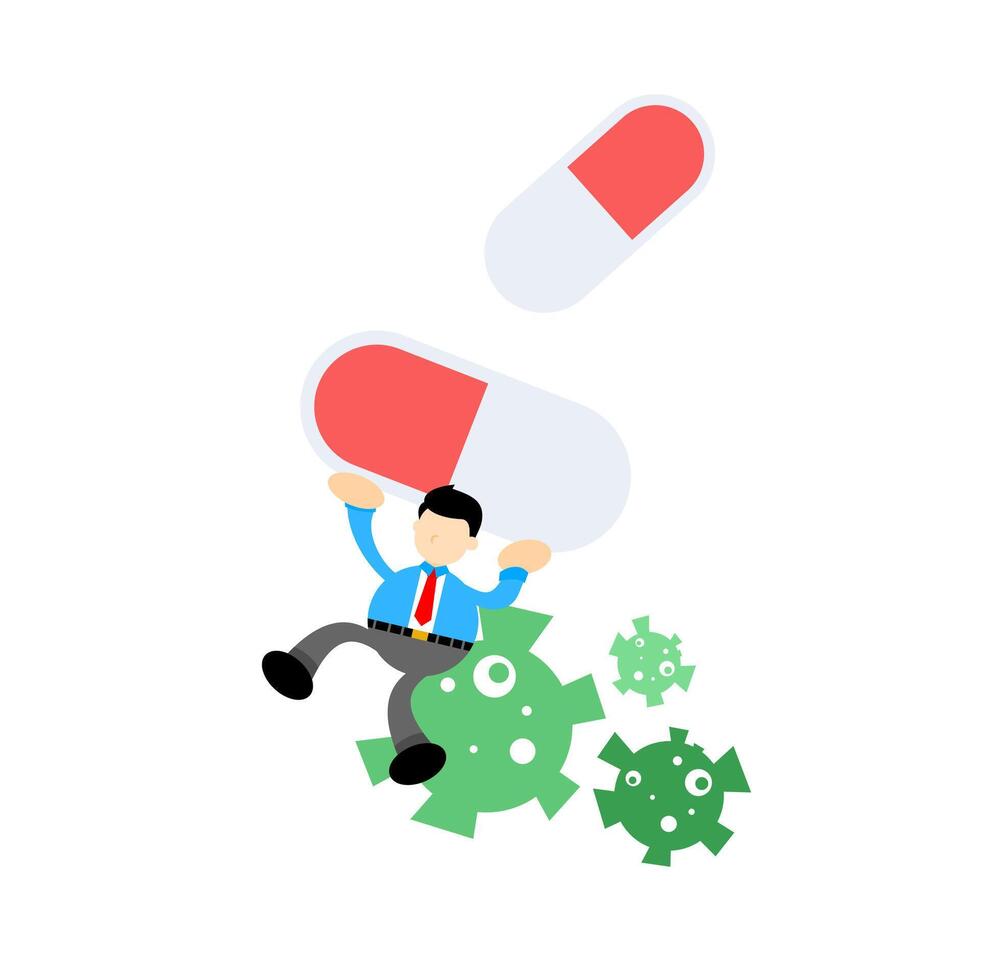 A cartoon man is falling from a pill vector