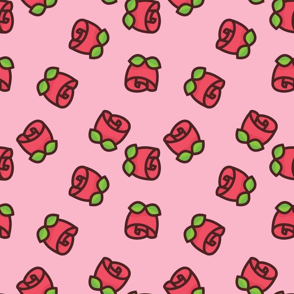 A pink rose pattern with green leaves vector