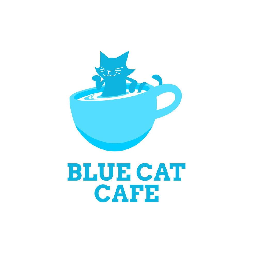 Blue cat cafe logo vector