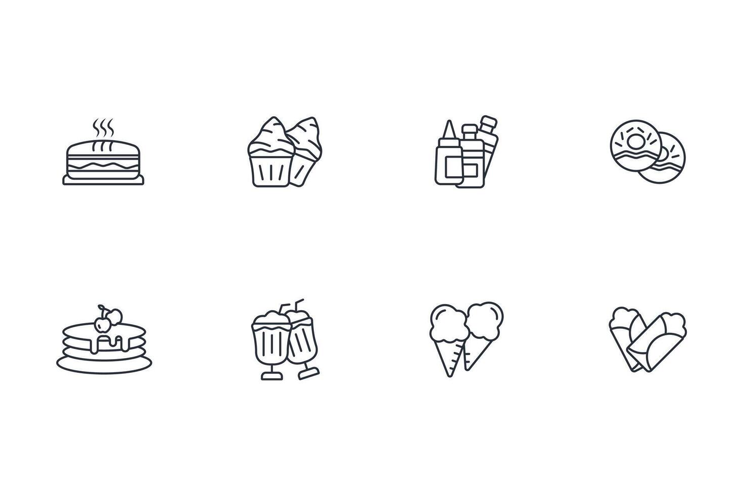 Fast food icon set..Editable stroke.linear style sign for use web design,logo.Symbol illustration. vector