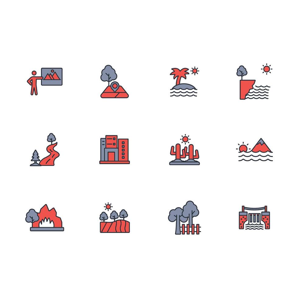 Landscape icon set..Editable stroke.linear style sign for use web design,logo.Symbol illustration. vector