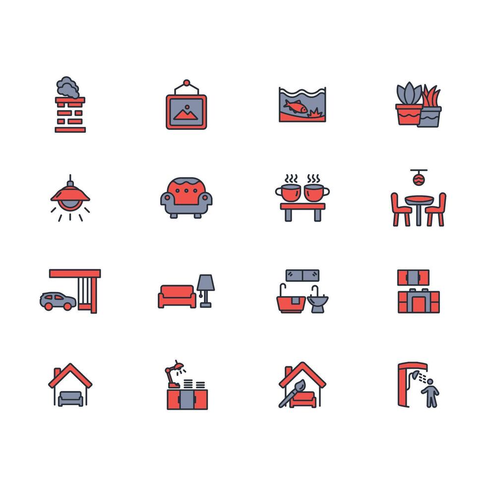 Home interior icon set..Editable stroke.linear style sign for use web design,logo.Symbol illustration. vector