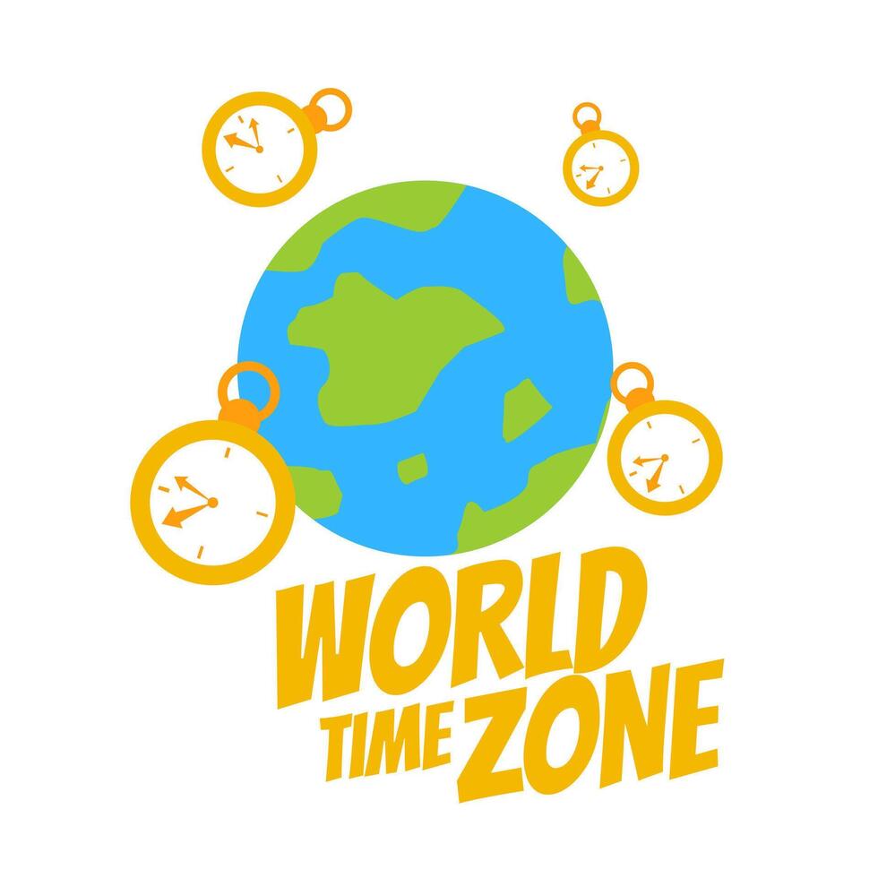 World time zone logo with a globe and a clock vector