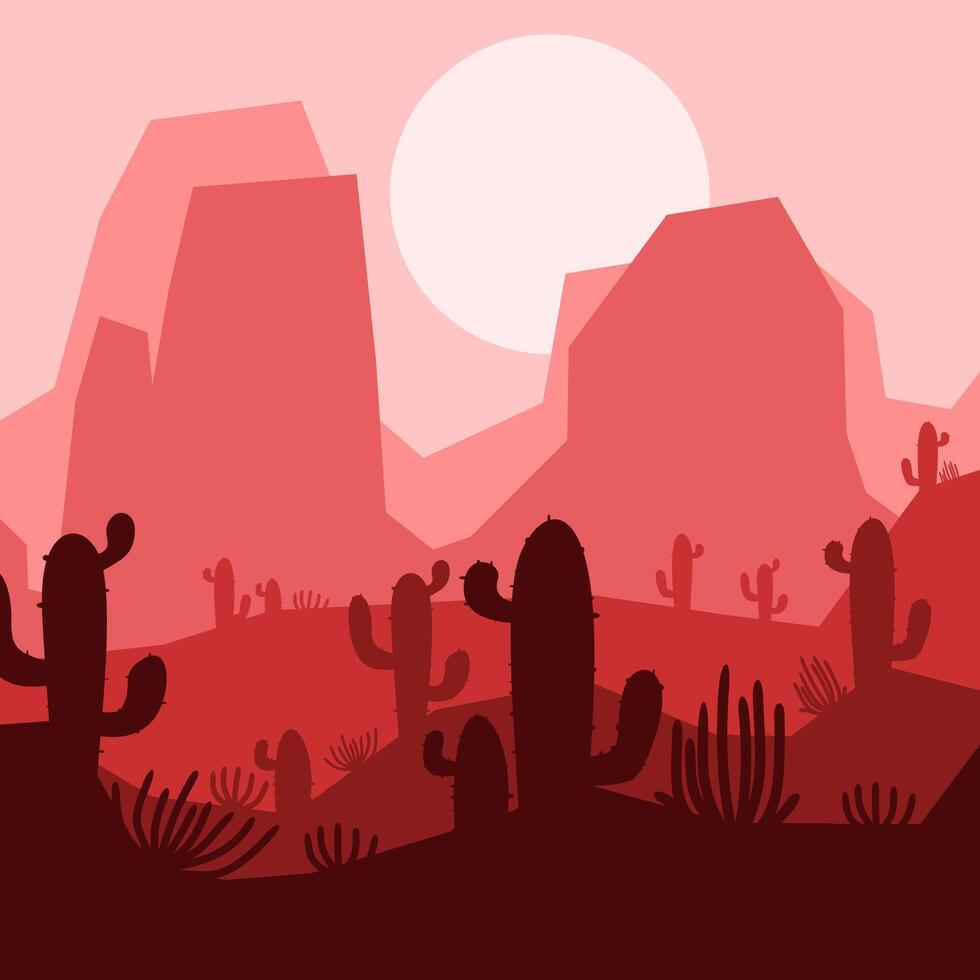 Desert landscape with cactus plants and mountains vector