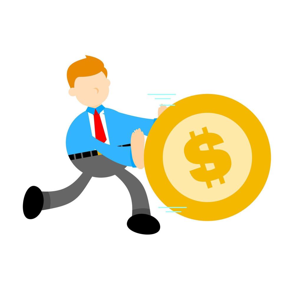 Businessman pushing a big coin vector