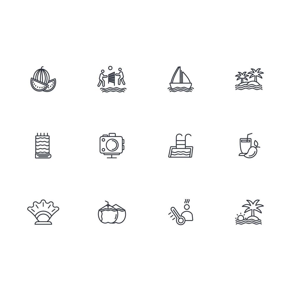 Summer icon set..Editable stroke.linear style sign for use web design,logo.Symbol illustration. vector