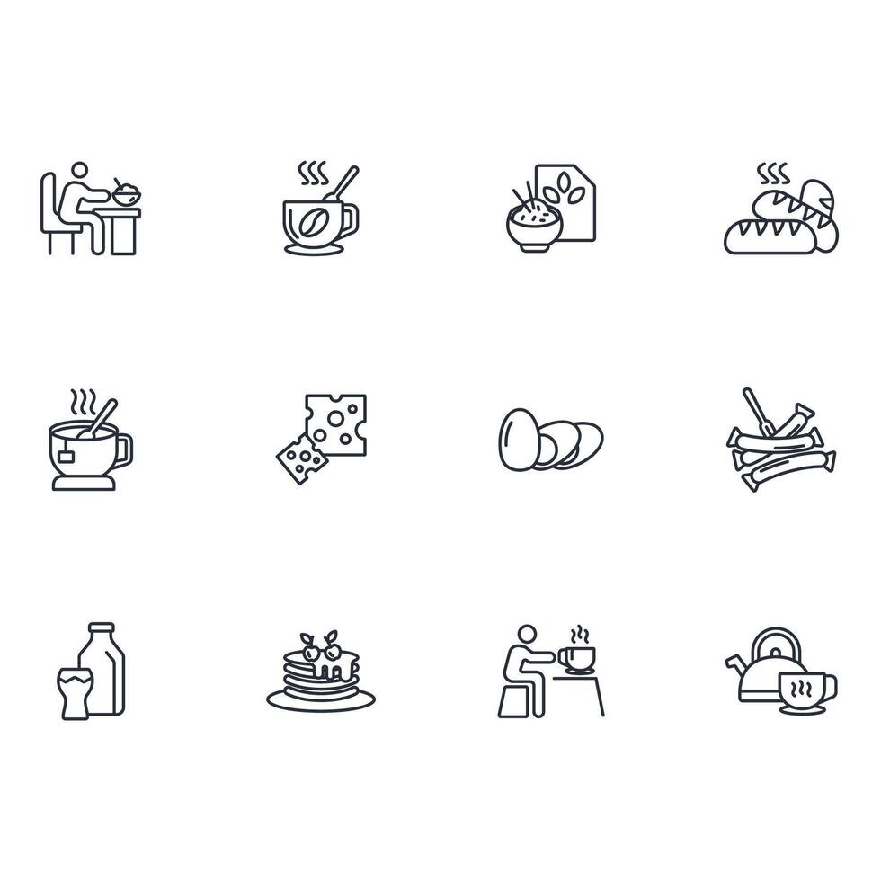 Breakfast icon set..Editable stroke.linear style sign for use web design,logo.Symbol illustration. vector