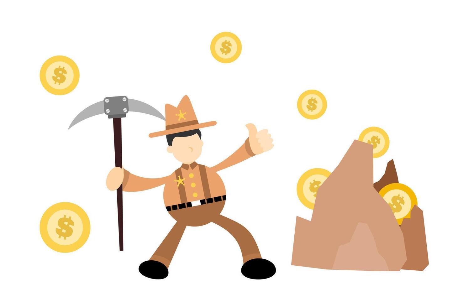 A cartoon miner with a pickaxe and money vector