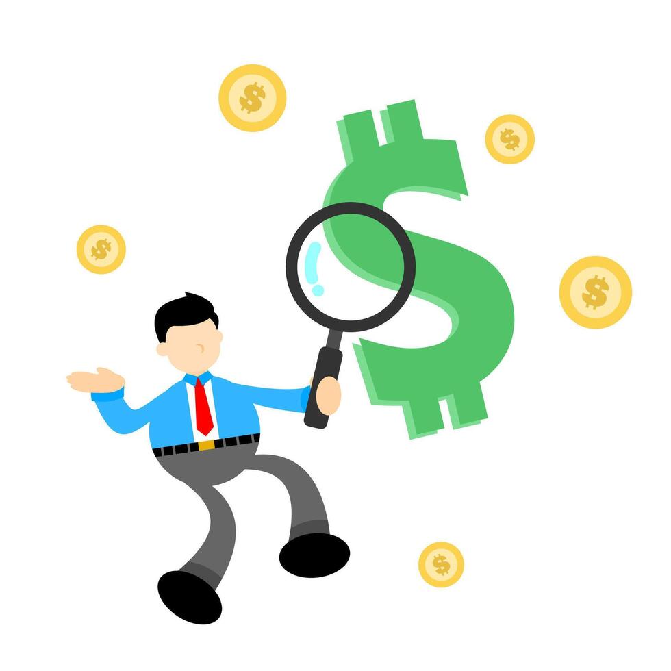 Man with magnifying glass looking for money vector