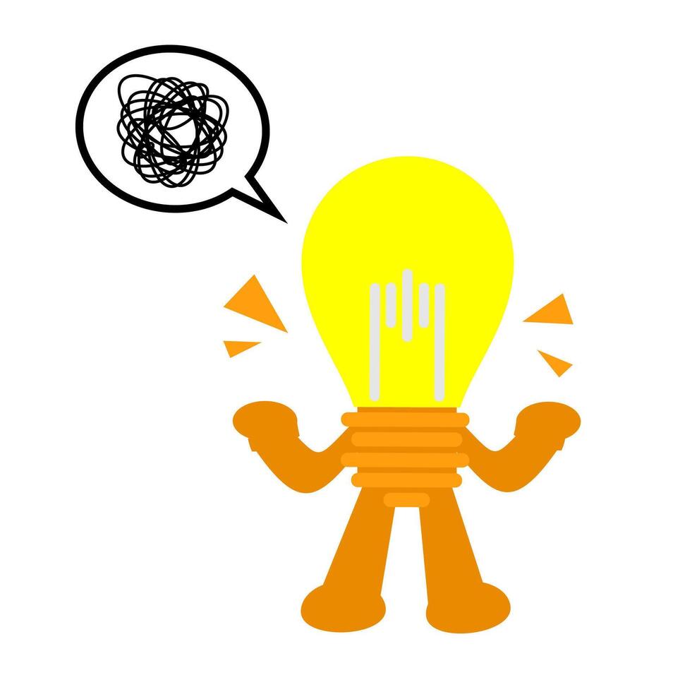 A cartoon character with a light bulb and a speech bubble vector