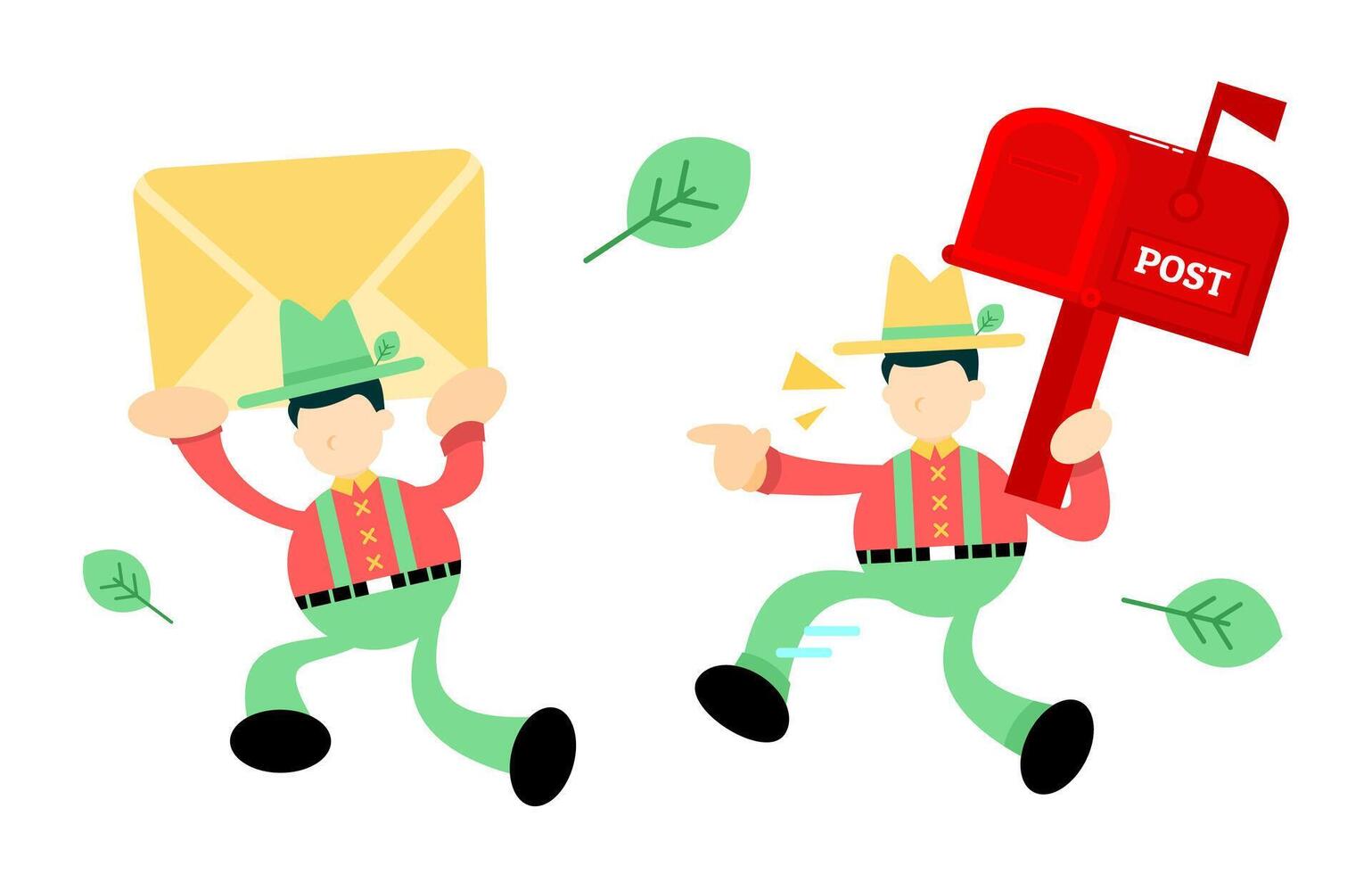 Two cartoon men carrying mail and holding a letter vector