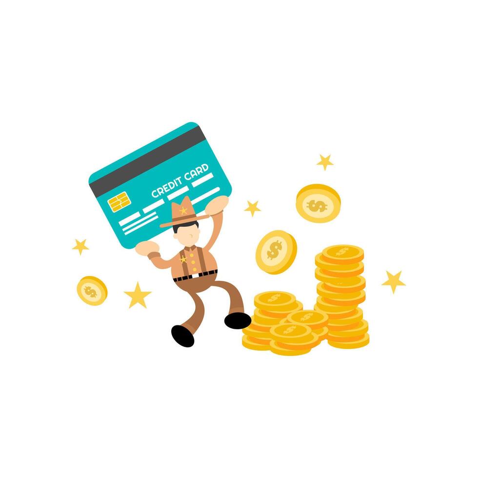 A man holding a credit card and coins vector