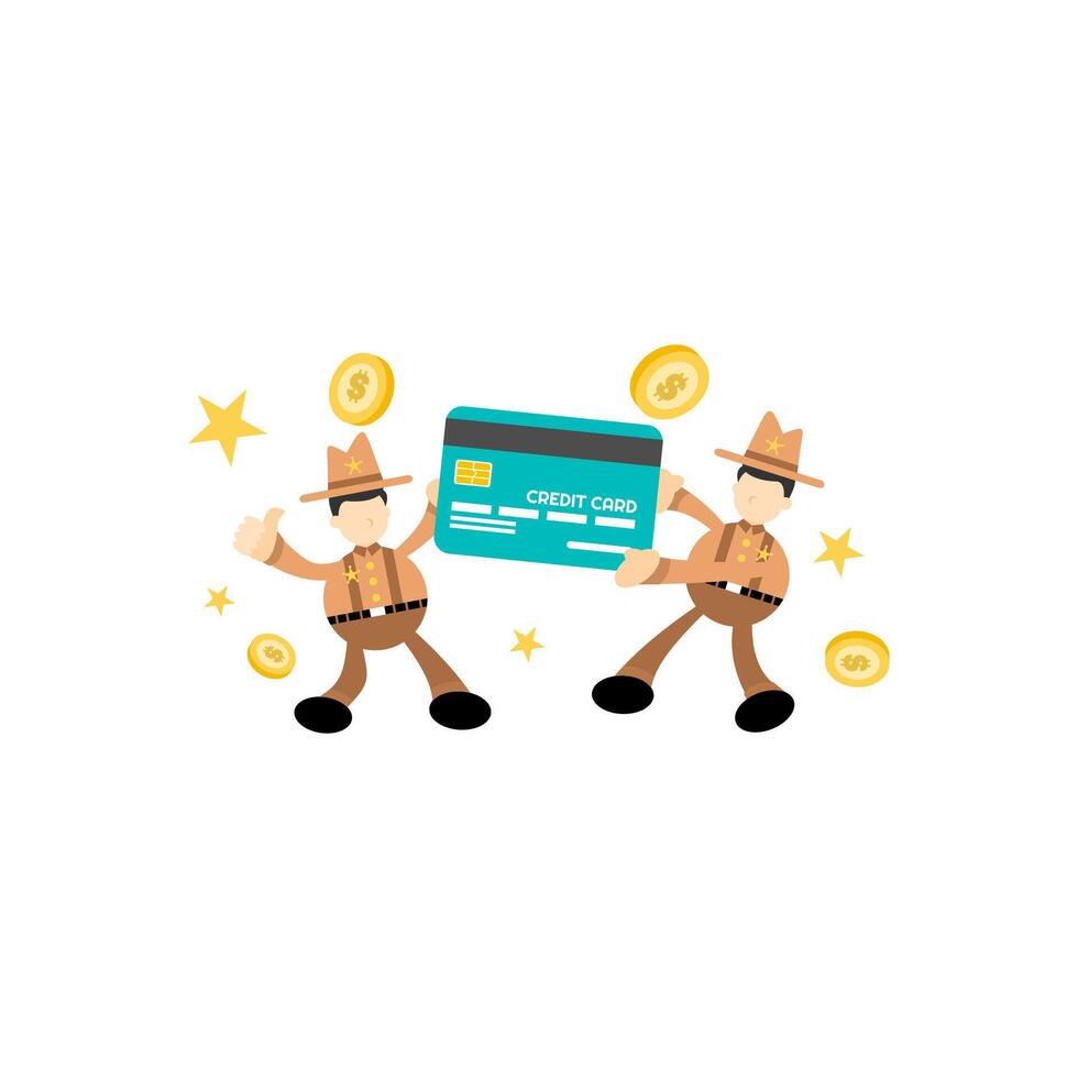 Two cartoon men holding a credit card vector