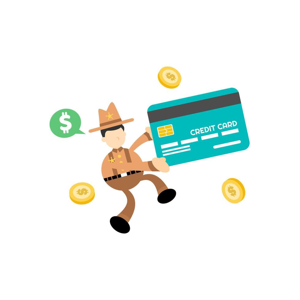 A cartoon man in cowboy hat holding a credit card vector
