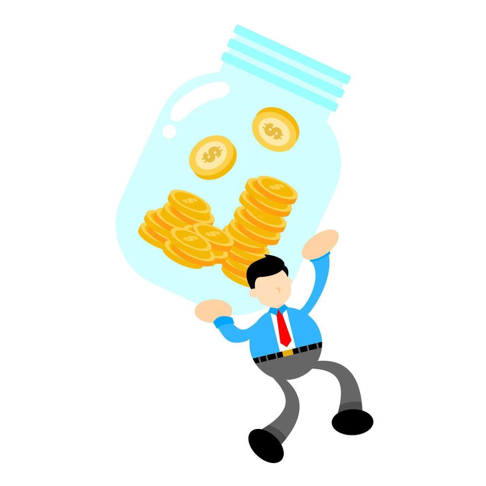 Businessman holding a jar of coins vector